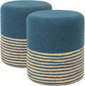 REDEARTH · Cylindrical Pouf Foot Stool Ottoman - Jute Braided Pouffe Poof Accent Sitting Footrest for Living Room, Bedroom, Nursery, Patio, Lounge Set of 2 (Teal Natural, 14.5"X14.5"X16")