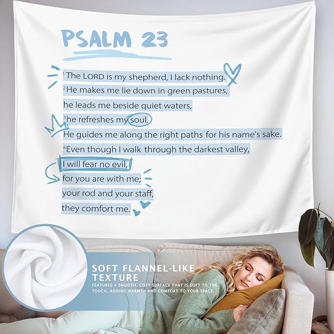 LIANGW Bible Verses Christian Tapestry, Inspirational Christian Tapestry for Women, Bible Blue Bow Aesthetic for Girls Bedroom or Dorm Room， Based Blue Room Decor Aesthetic 50x60 inches
