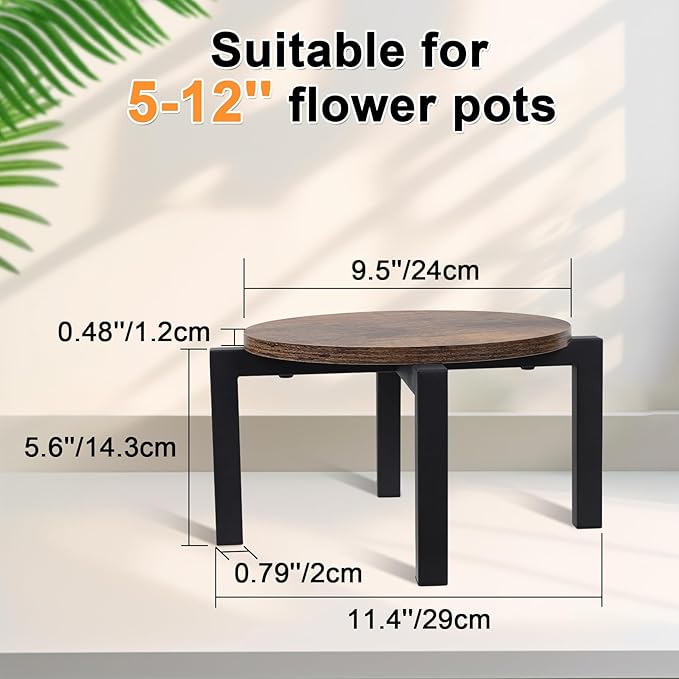 Plant Stand Indoor, Heavy Duty Sturdy Metal Plant Holder, Wooden plant Stool, Single Plant Pot Stand Low Short Planter Stand Fit 5-12 Inch Pot