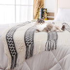 Quinnsus Knit Soft Lightweight Decorative Bed Throw Blankets, Jacquard Textured Boho Summer Throw Blanket with Tassels for Bed, Sofa and Living Room (Grey, 50 x 60 inches)