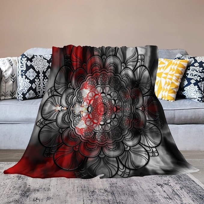 Black Red Mandala Throw Blanket Abstract Yellow Red Black Boho Floral Modern Blanket for Sofa Bed Couch Chair Or Dorm 30"x40"