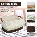 danpinera 108L Large Basket for Living Room, Nursery & Laundry, Kids Toy Basket Storage with Leather Handle, 25’’*16’’*16’’ White & Mottled Green