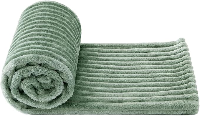 MIULEE Fleece Blanket, Durable Plush Fuzzy Extra Soft Warm Cozy Sage Green Striped Flannel Throw Blanket for Couch Sofa Bed 30"x40"