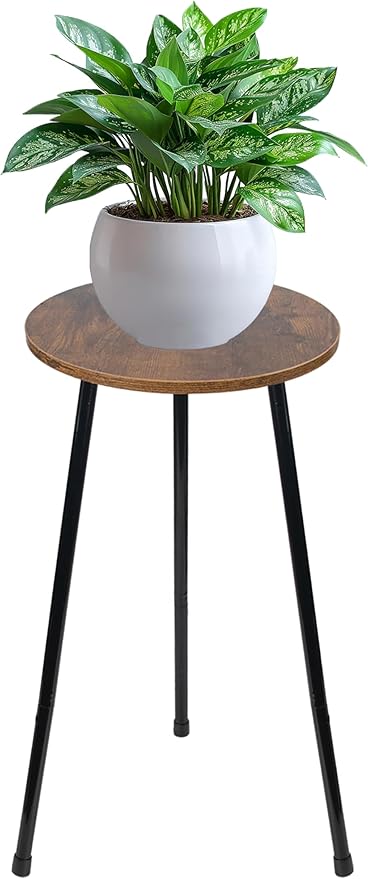 ARTORA Indoor Plant Stand, Mid Century Wood Plant Stool Adjustable Corner Tall Plant Sand Wooden Small Round End Table 18 Inch Plant Holder for Flower Pots Modern Home Decor (Brown)