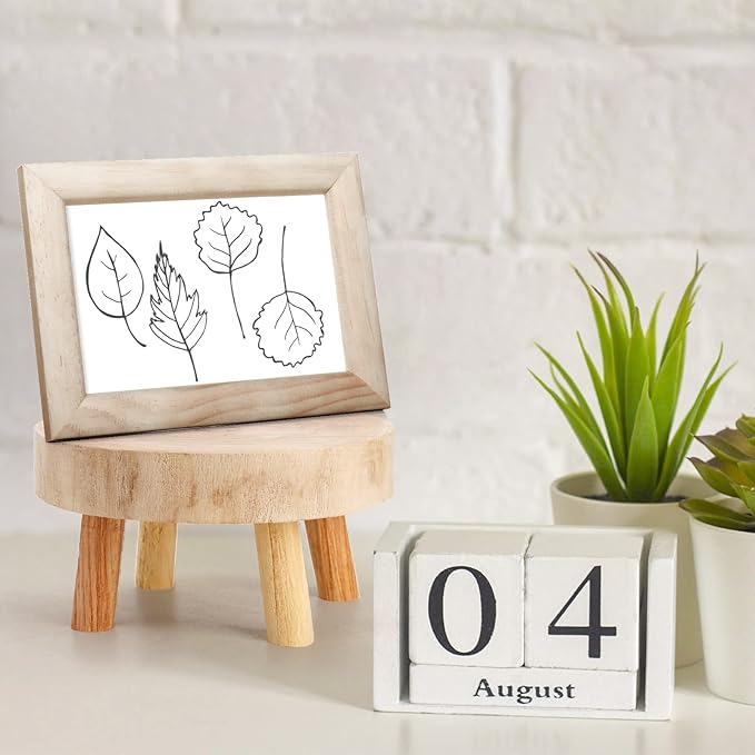 TOPZEA Set of 2 Mini Wooden Stool Display Stand, Short Boho Wood Riser Stools Small Desk Pedestal Stand for Candle, Indoor Plants, Gnome, Counter Decor