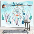 Dream Catcher Feather Mini Tapestry, Native American Arrow Dreamcatcher Tapestry Wall Hanging for Teen Girl Bedroom, Blue Teal Bohemian Bohemian Tapestries Living Room College Dorm Home Decor (40W X
