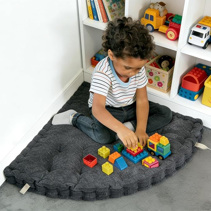 Fan-Shaped Floor Cushion Corner Nook Floor Pillow, Meditation Cushion for Sitting or Yoga, Kids Play Cushions Thick for Indoor or Outdoor Seating 20"*20" Gray