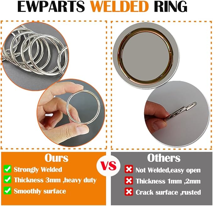 Ewparts Metal O Rings Assortment Multi Size Metal Rings for Crafts 50 Pack 3mm Thick Welded Heavy Duty Macrame O-Ring for Sewing,Dog Leash,Dog Collor,Macrame Plant Hanger,Crafting,Jewellry Making