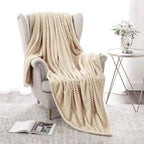 MIULEE Fleece Throw Blanket with Stripe Pattern Fuzzy Flannel Beige Blanket for Couch Plush Warm Cozy Bed Blanket Boho Decor for Bed Sofa Chair Twin Size 60"x80"
