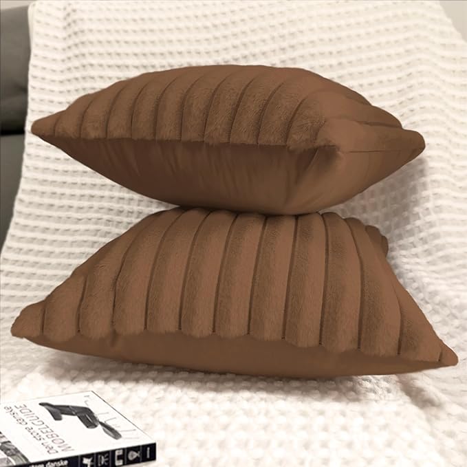 2 Pack 26x26 Pillow Cover Velvet Pillow Covers, Faux Fur Square Throw Pillow Covers for Living Room Decorations Throw Pillow Case, Throw Pillow Cover Cushion Cover for Sofa Bedroom Car, Brown