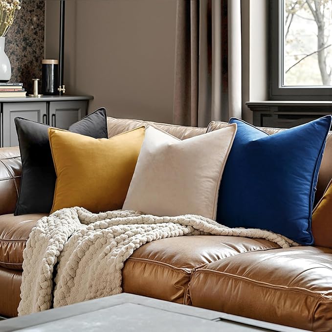 MIULEE Navy Blue Velvet Throw Pillow Covers 20x20 Soft Decorative Solid Square Cushion Cases Pack of 2 Modern Luxury Home Decor for Couch, Sofa, Bedroom