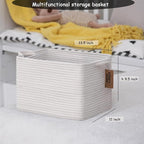 COMFY-HOMI Cotton Rope Woven Basket with Handles for Shelves,Toys,Book, Cloth Storage Baskets Bin for Organizing-13.5"x11"x9.5" Toy Decorative Organizer for Living Room, Bathroom-All White