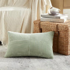 Fancy Homi 2 Packs Sage Green Lumbar Decorative Throw Pillow Covers 16x26 Inch for Living Room Couch Bed, Rustic Farmhouse Boho Home Decor, Soft Striped Corduroy Rectangle Accent Cushion Case 65x40 cm