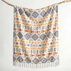 CASAAGUSTO Boho Throw Blanket - Colorful Decorative Blankets with Tassel, Printed Flannel Bohemian Blanket for Chair, Bed, Sofa, Couch(60 * 80, Colorful)
