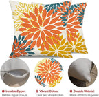 DFXSZ Orange Yellow Flower Pillow Covers 20x20 Inch Set of 2 Fall Throw Pillows Outdoor Waterproof Decor for Living Room Sofa Patio Funiture Garden Floral Polyester Pillow Covers 012E20