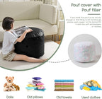 HIGOGOGO Round Stuffed Pouf Ottoman, Pu Leather Poufs with Foam Chunk Filling, Furry and Fluffy Pouf Foot Stool Storage Ottoman, 20 X 15 Floor Poufs Foot Rest for Living Room, Black