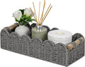 CubesLand Scalloped Edge Toilet Paper Storage Basket, Living Room Home Cozy Decor Basket, Paper Rope Small Baskets for Over Toilet Storage Shelf, End Table, Shelves, with 2 Wooden Handles, Grey