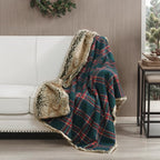 HORIMOTE HOME Luxury Plush Faux Fur Throw Blanket with Green Plaid Pattern, Super Warm, Fuzzy, Elegant, Fluffy Decoration Christmas Holiday Blanket for Couch, Armchair, Sofa and Bed, 50''x 60''