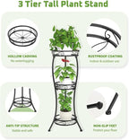iDavosic.ly 3 Tier Tall Metal Plant Stand Indoor Outdoor, Wrought Iron Corner Flower Pot Holder Shelf, 34 Inch Vertical Display Rack for Patio Porch Living Room Garden, Black