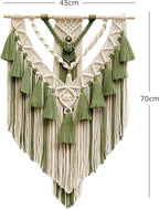 Boho Macrame Wall Hanging & Wall Decor, Cotton Handmade Tapestry with Tassel, Woven Macrame Wall Art for Decorating Bedroom Living Room Apartment Nursery (Green)