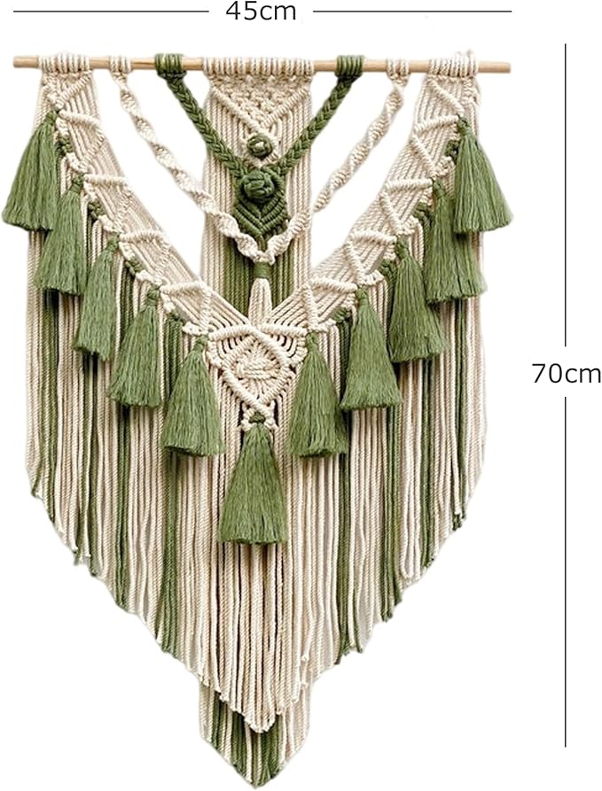 Boho Macrame Wall Hanging & Wall Decor, Cotton Handmade Tapestry with Tassel, Woven Macrame Wall Art for Decorating Bedroom Living Room Apartment Nursery (Green)