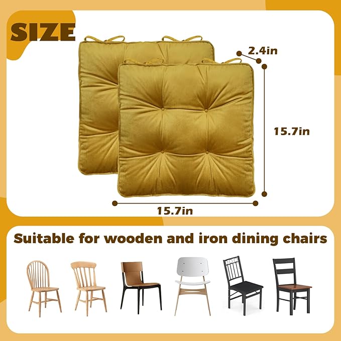 2 Pcs Velvet Seat Cushions for Dining Chair Square Home Office Chair Pads Soft Floor Pillows Tatami Yoga Meditation Pads, Orange, 15.7x15.7x2.4