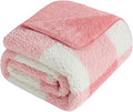 LURKA Checkered Sherpa Fleece Throw Blanket – Soft and Cozy, Medium Weight for All Season, Plush Throw for Couch, Bed & Pets, Powder Pink, 50x60 Inches