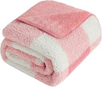 LURKA Checkered Sherpa Fleece Throw Blanket – Soft and Cozy, Medium Weight for All Season, Plush Throw for Couch, Bed & Pets, Powder Pink, 50x60 Inches