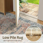 9x12 Area Rugs for Living Room Bedroom, Large Washable Rug, Coral Vintage Retro Boho Rug, Non Slip & Low Pile Faux Wool Thin Carpet for Indoor Dining Room, Kids Room(Coral Blue 9x12ft)