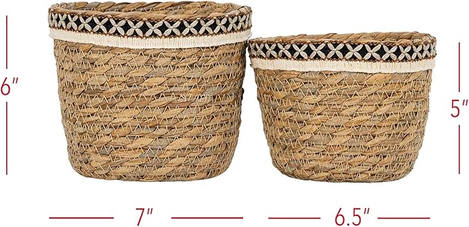 Foreside Home and Garden Set of 2 Embroidered Rim Baskets Natural Seagrass & Jute by Foreside Home & Garden