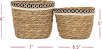 Foreside Home and Garden Set of 2 Embroidered Rim Baskets Natural Seagrass & Jute by Foreside Home & Garden