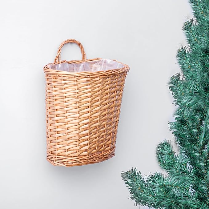 Wall Hanging Basket, Woven Wicker Plant Basket for Door Porch Garden Farmhouse Kitchen