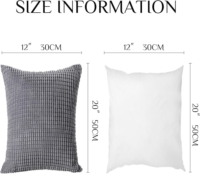 Softalker Throw Pillow Covers 12x20 Inch, Set of 2, Soft Corduroy Boho Stripe Decorative Pillow Cover, Couch Fluffy Pillow Cover for Farmhouse Home Decor Bed Living Room, Dark Grey