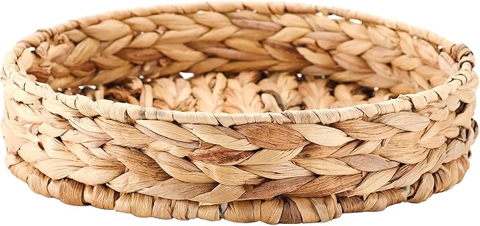 KINGWILLOW, Handmade Round Fruit Bowl Woven with Gourd Grass for Home Decor and Fruit Serving (Large)