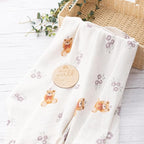 BabyWhale Muslin Swaddle Blanket with Hat and Headband Bow, Flower and Bear Print Swaddle Set for Baby Boys ＆ Girls, Soft Breathable Unisex Receiving Blanket Wrap, 47x47 inches