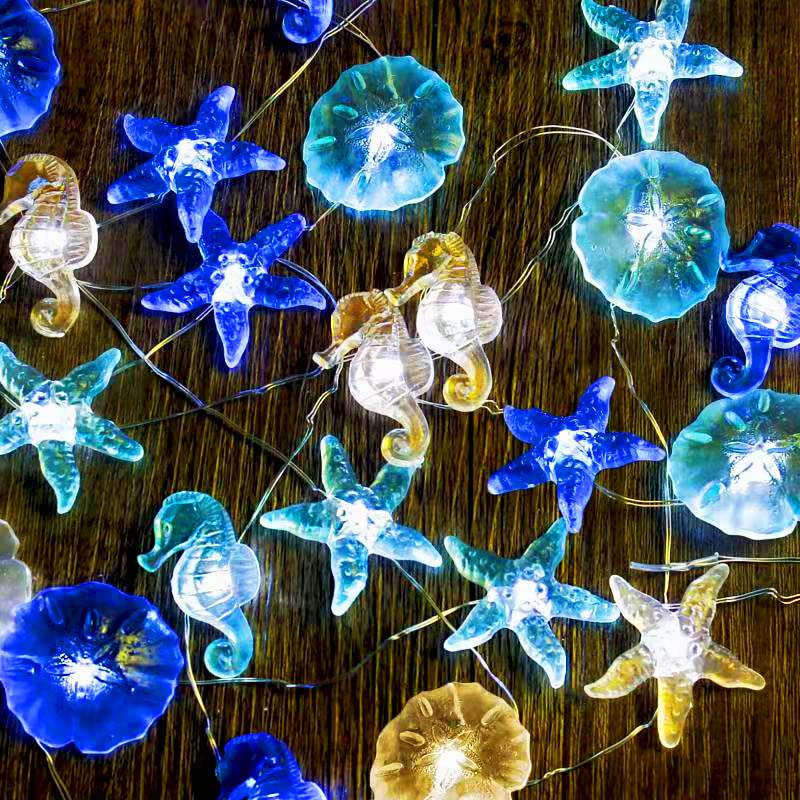 Impress Life Ocean Decor String Lights, Beach Decor Starfish Seahorse Sand Dollars Nautical Decorative Lights Battery & USB Plug In with Remote 10 ft 30 LEDs for Covered Outdoor Bedroom Birthday Party