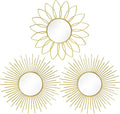 3 Pack Metal Mirrors for Wall Sunburst Wall Mirrors Home Décor Decorative Hanging Wall Art for Living Room Bedroom Entryway (Gold2, Flower+Sunburst)