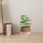 HANABASS Woven Seagrass Flower Basket with Handle 27cm Diameter Foldable Plant Pot Indoor Garden Decor Boho Style Patio Planter