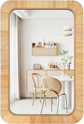 Handmade Rattan Mirror for Bathroom Vanity – Rectangular Wicker Frame Boho Wall Decor - Natural Nursery Decor Accent (24" x 36")
