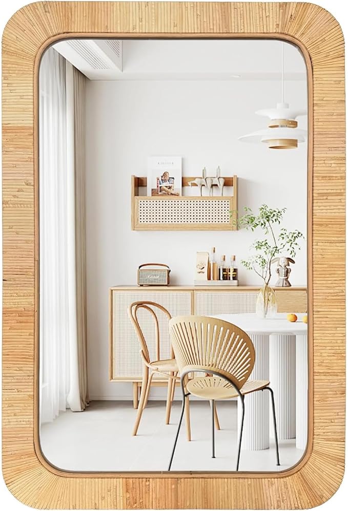 Handmade Rattan Mirror for Bathroom Vanity – Rectangular Wicker Frame Boho Wall Decor - Natural Nursery Decor Accent (24" x 36")