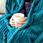 MIULEE Teal Throw Blanket 3D Ribbed Jacquard Fleece Flannel Velvet Plush Decorative Bed Blanket (Throw, 50" x 70") - Super Soft, Lightweight, Warm and Cozy for Couch Sofa, Turquoise Blue