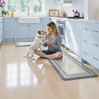 KIMODE Anti Fatigue Kitchen Mats for Floor, Blue Grey Farmhouse Kitchen Rugs Sets of 2, Padded Kitchen Floor Mats Non Slip, Cushioned Standing Mats for Front of Sink Laundry Desk 20"x71"+20"x32"