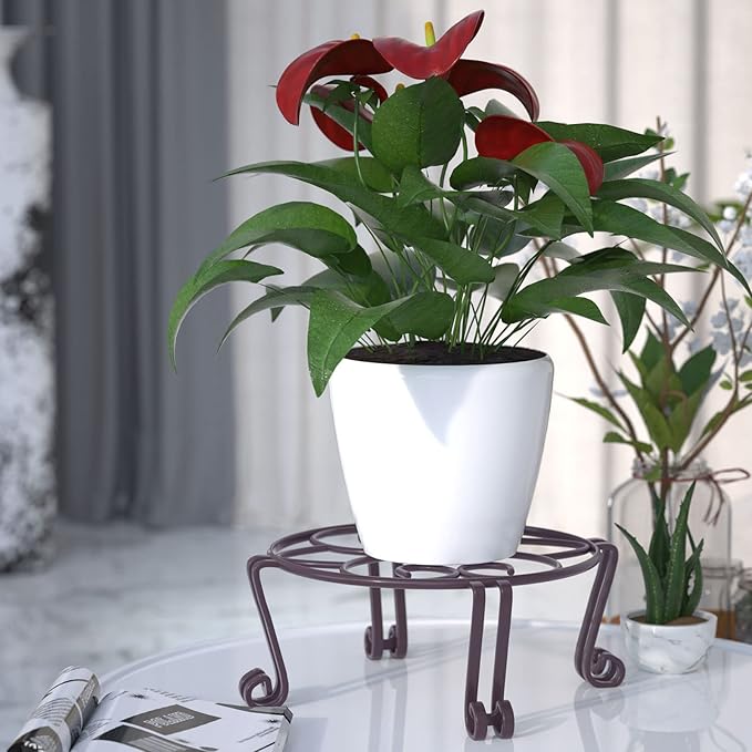 Yimobra Original Patented Plant Stand for Flower Pot Heavy Duty Potted Holder 10.2 x 4.7 Inches, Tall Indoor Outdoor Metal Rustproof Iron Garden Container Round Supports Rack for Planter Bronze/Brown