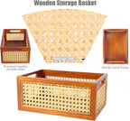 Rattan Storage Baskets Set, Wooden Frame with Woven Cane Design, Nesting Organizer Bins for Living room Bedroom Bathroom Kitchen Shelf, Set of 2
