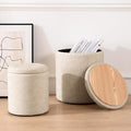 Faux Leather Round Ottoman with Storage 12.6" W x 14.17" H & 14.76" W x 17.32" H Set of 2, Small Boucle Coffee Table Footstool with Removable Lid for Living Room, Bedroom, Beige