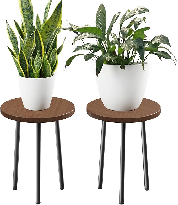 Plant Stand for Indoor 2 Pack: Plant Table 14inch Wooden & Metel Heavy Duty Plants Stool - Mid Century Modern Design for Bedroom/Living Room/Patio/Garden