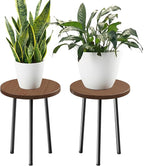 Plant Stand for Indoor 2 Pack: Plant Table 14inch Wooden & Metel Heavy Duty Plants Stool - Mid Century Modern Design for Bedroom/Living Room/Patio/Garden