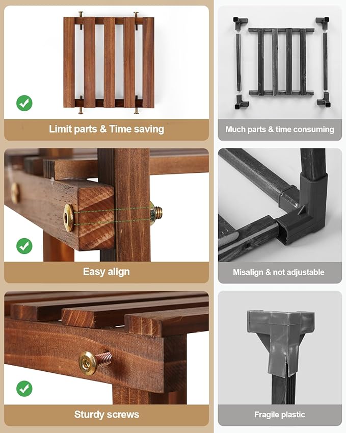 Carbonized Wood Plant Stand, 6-Tier Indoor Tiered Plant Shelves, Space-Saving Narrow Wood Plant Rack for Multiple Plants, Sturdy Flower Stand for Living Room/Balcony/Garden/Outdoor, Easy Assembly