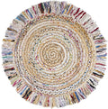 SAFAVIEH Cape Cod Collection Area Rug - 8' Round, Ivory & Light Beige, Handmade Boho Fringe Jute & Cotton, Ideal for High Traffic Areas in Living Room, Bedroom (CAP206B)