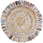 SAFAVIEH Cape Cod Collection Area Rug - 8' Round, Ivory & Light Beige, Handmade Boho Fringe Jute & Cotton, Ideal for High Traffic Areas in Living Room, Bedroom (CAP206B)